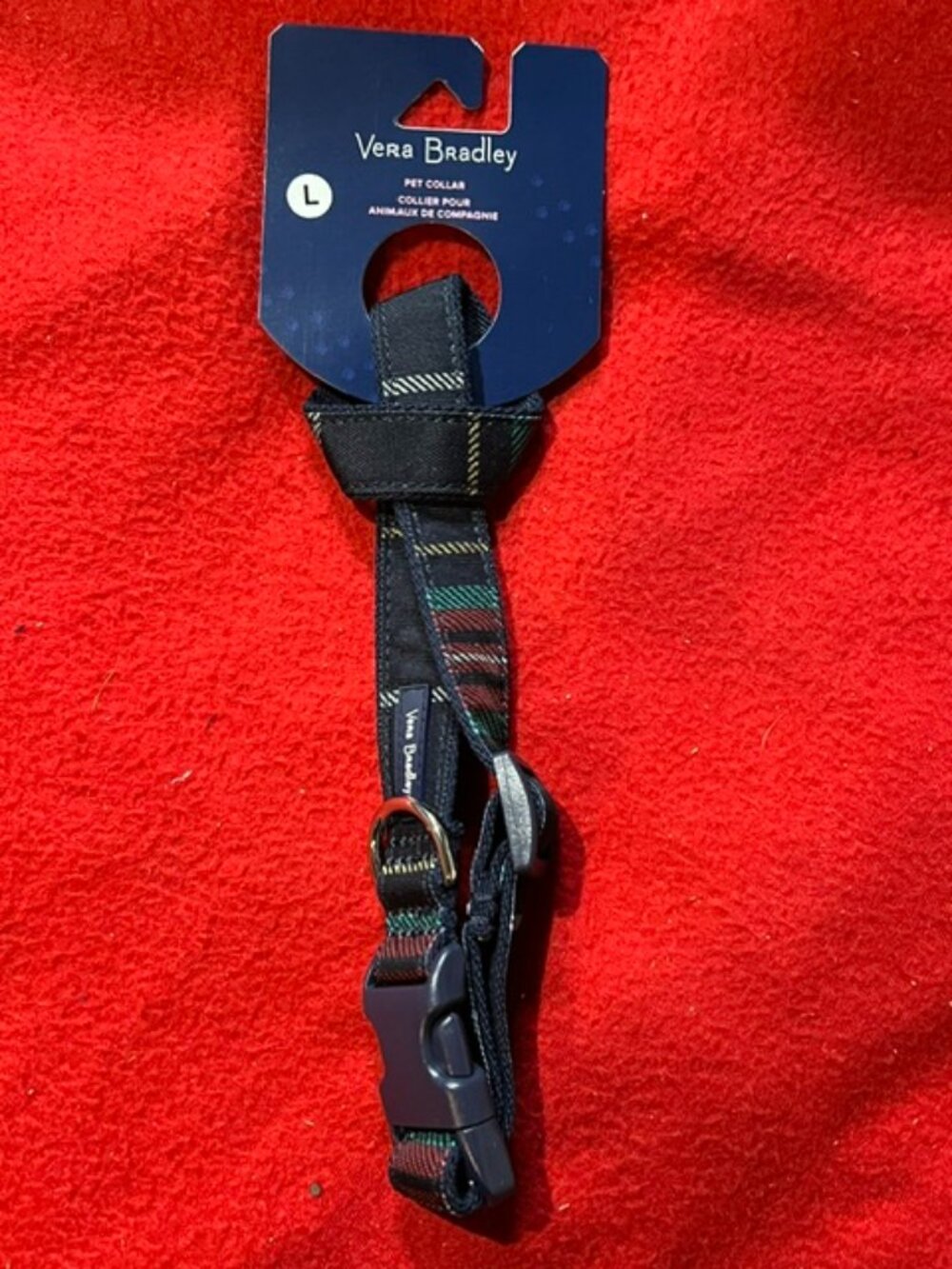 Vera Bradley Tartan Plaid Blue Size LARGE Pet Dog Collar - NEW
